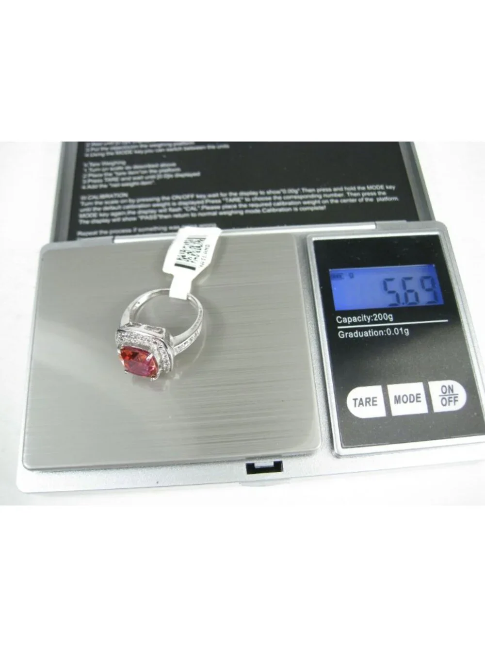Lab Created Ruby Faceted Stone Ring CZ 925 Sterling Silver Thailand 5 gr Size 8